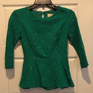 Moulinette Soeurs Teal Lace Peplum Blouse